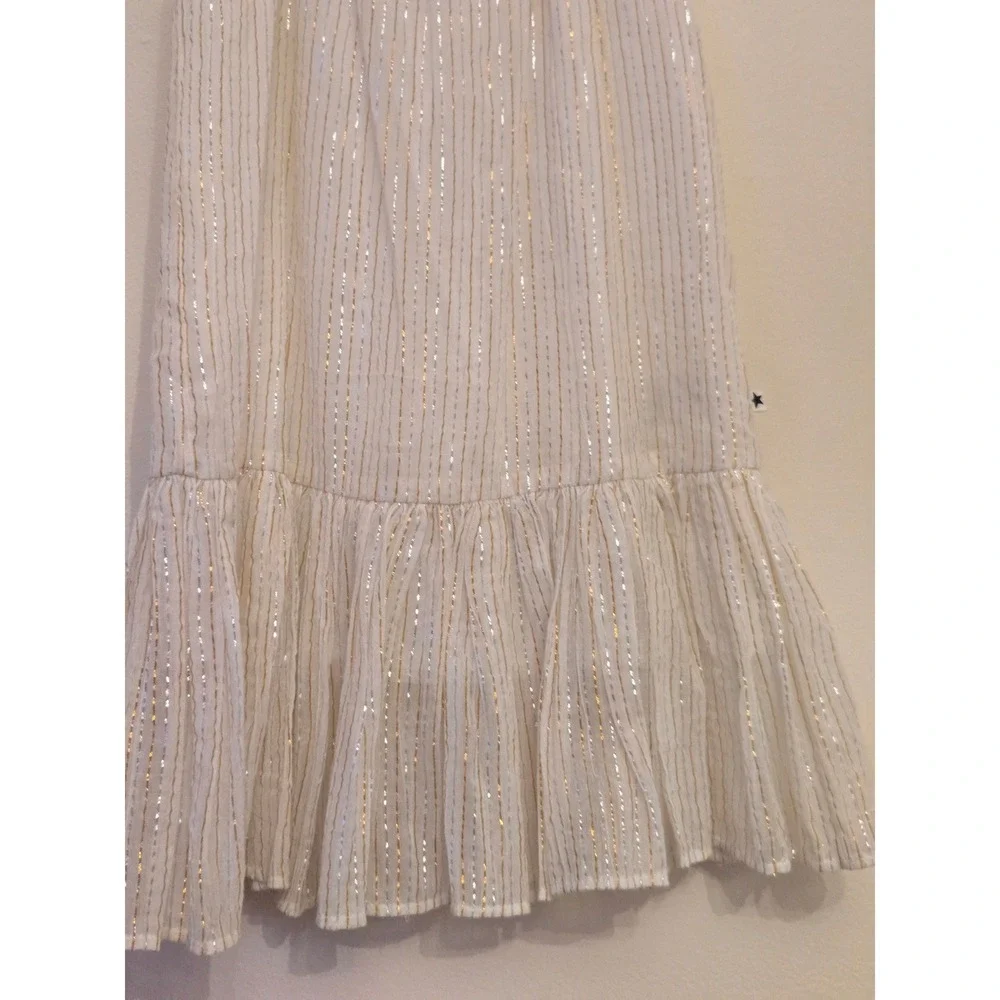 Molo Calee Girls Dress Metallic Gold Silver‎ Stripe Flutter Sleeve White 98- 3T